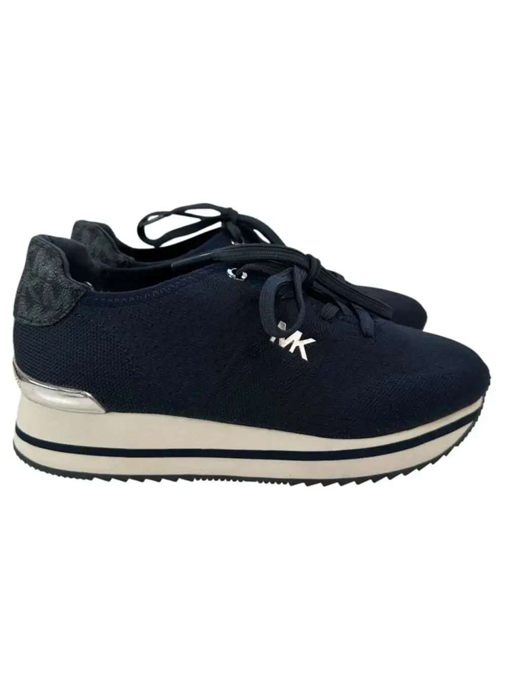 Michael Kors Monique Knit Trainer Navy Platform Sneakers Athleisure Womens 8